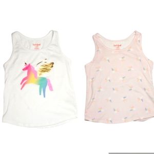 Set of 2 Girls Cat & Jack Printed Unicorn Tank Tops Sz Small (6-6X)